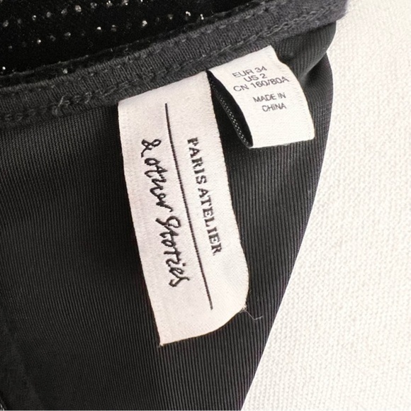 & OTHER STORIES Black Glitter Velour Padded Shoulder Mini Dress Size 2 NWOT - Picture 10 of 12